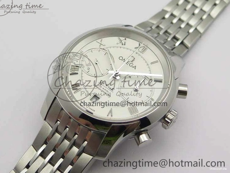 0409 HighQuality De Ville Chronograph SS OMF 1:1 Best Edition White Dial On SS Bracelet A 8151